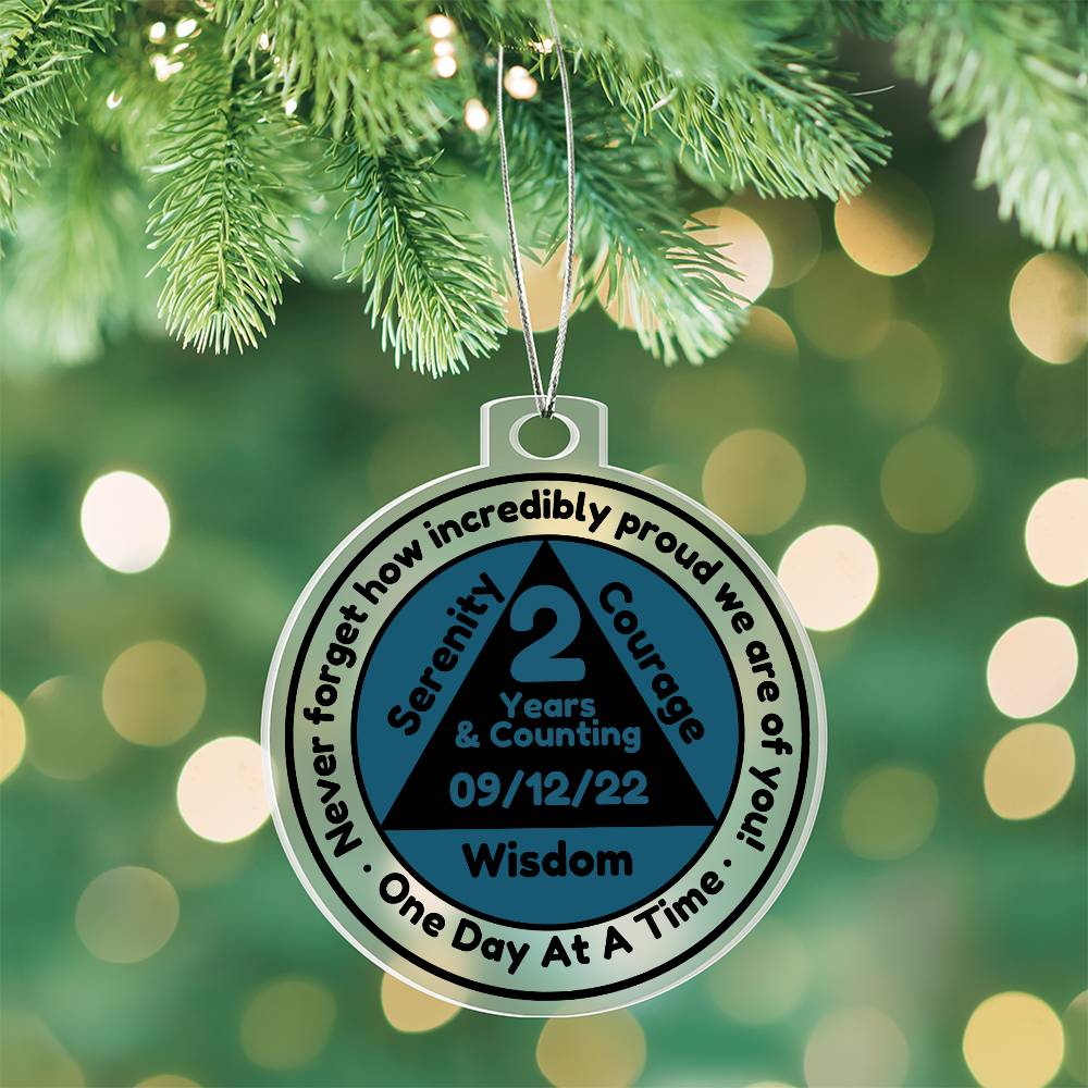 1-65 Years Sobriety Date Ornament - Celebrating Recovery One Day At A Time