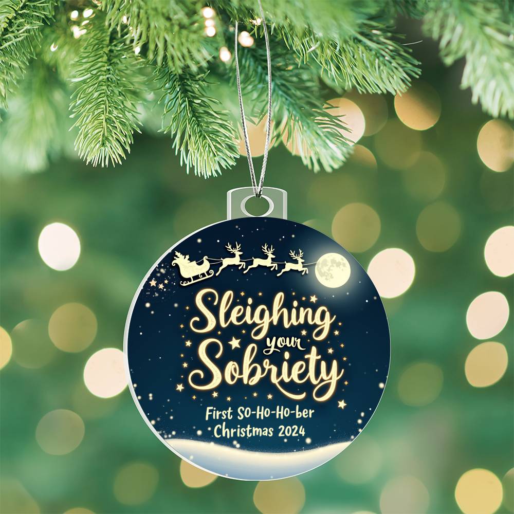 Sleighing Your Sobriety Ornament – First Sober Christmas 2024 | Personalized Sobriety Gift