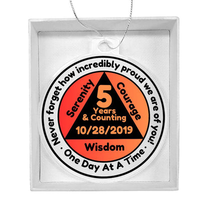 Custom Sobriety Date Ornament ~ One Day At A Time ~ Sober Birthday Gift