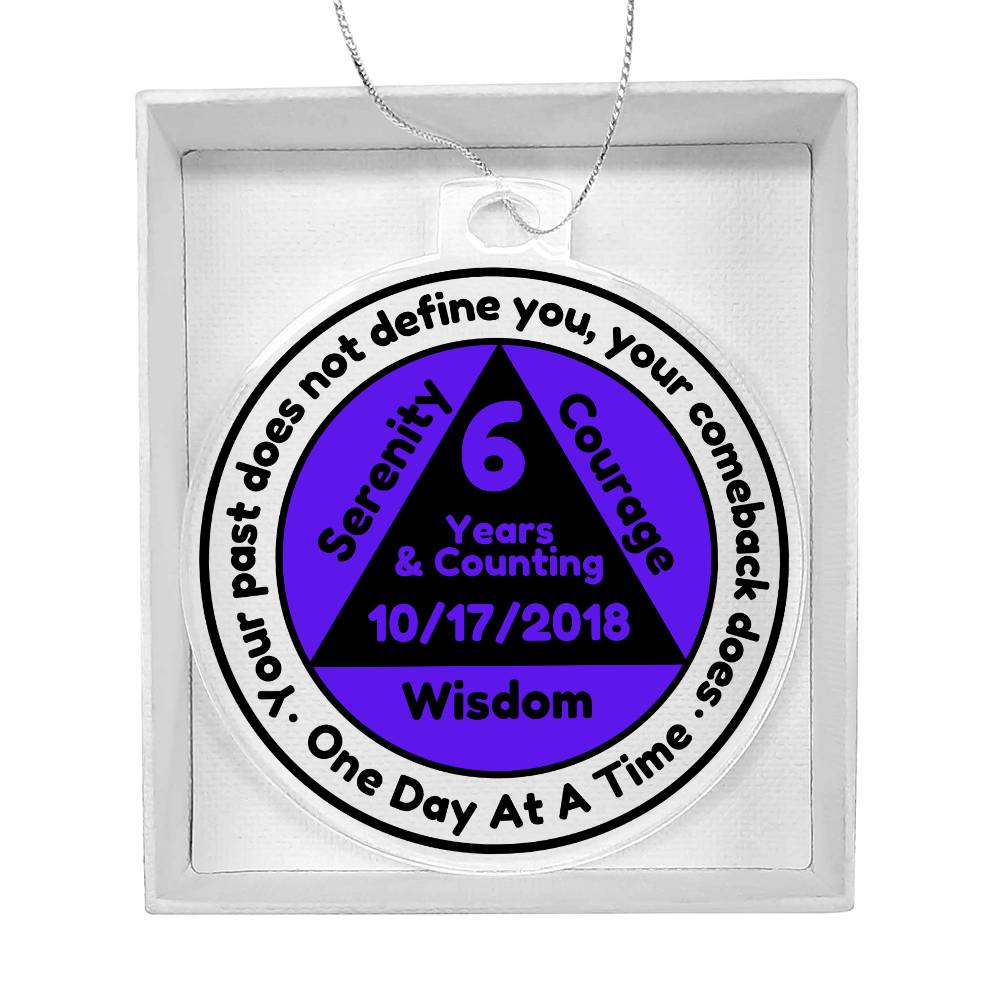 Personalized Sobriety Date Gift Ornament - Serenity, Courage and Wisdom ~ One Day At A Time AA Birthday