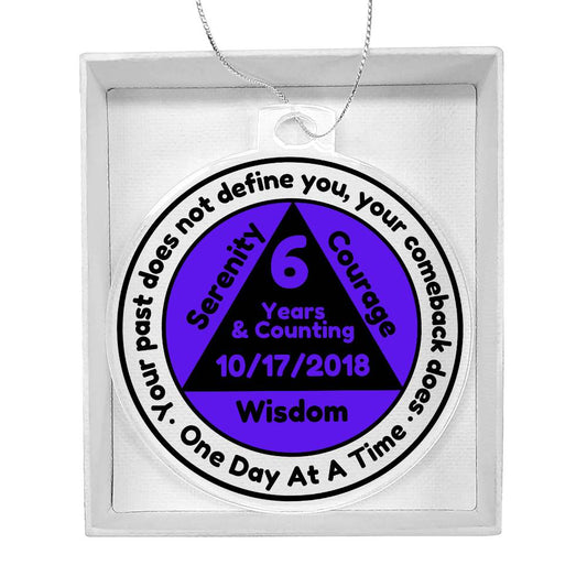 Personalized Sobriety Date Gift Ornament - Serenity, Courage and Wisdom ~ One Day At A Time AA Birthday