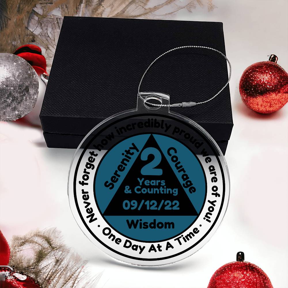 1-65 Years Sobriety Date Ornament - Celebrating Recovery One Day At A Time