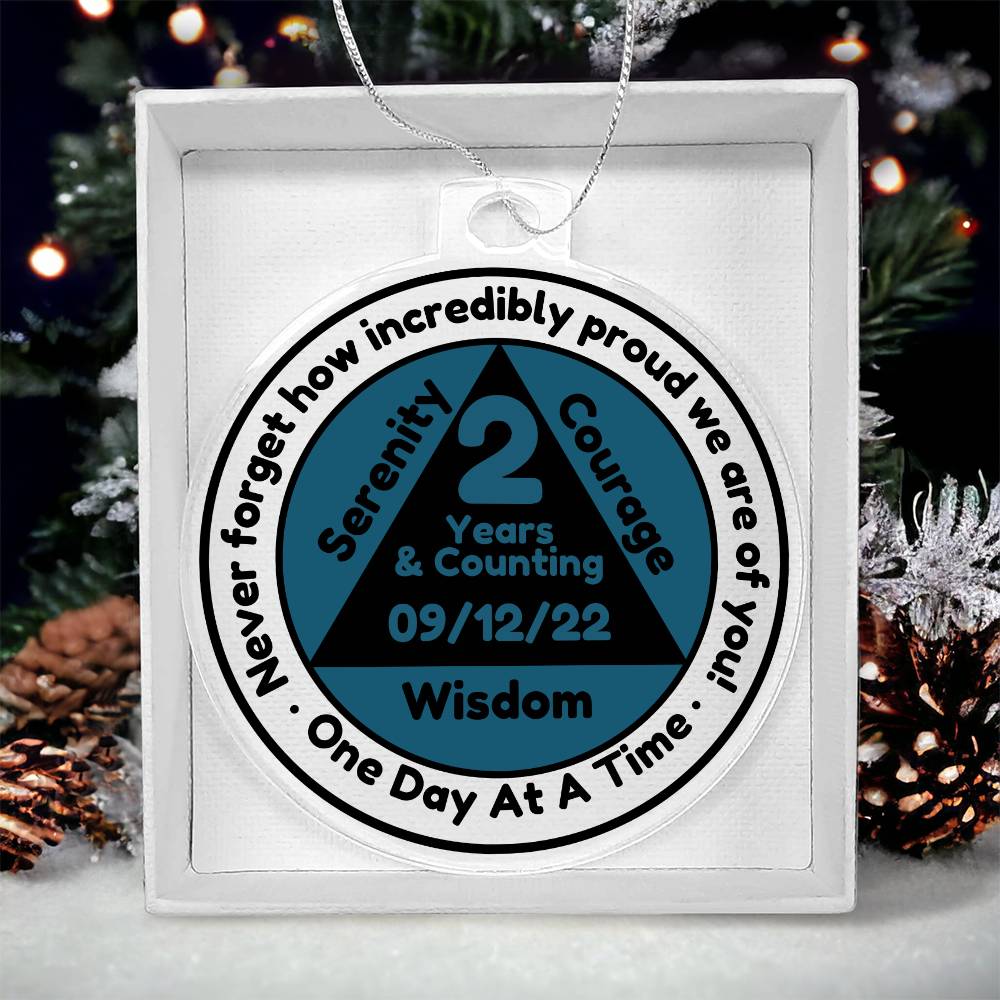 1-65 Years Sobriety Date Ornament - Celebrating Recovery One Day At A Time