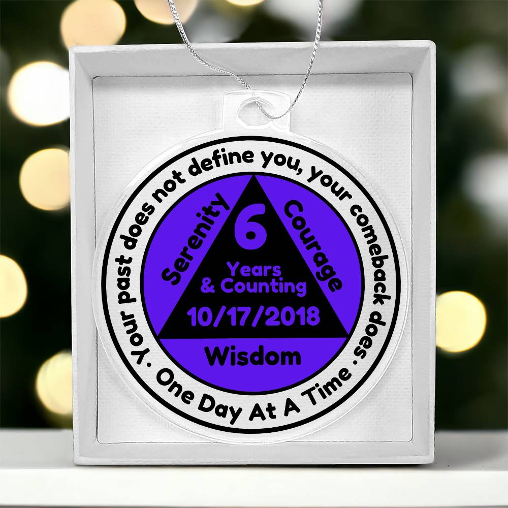 Personalized Sobriety Date Gift Ornament - Serenity, Courage and Wisdom ~ One Day At A Time AA Birthday