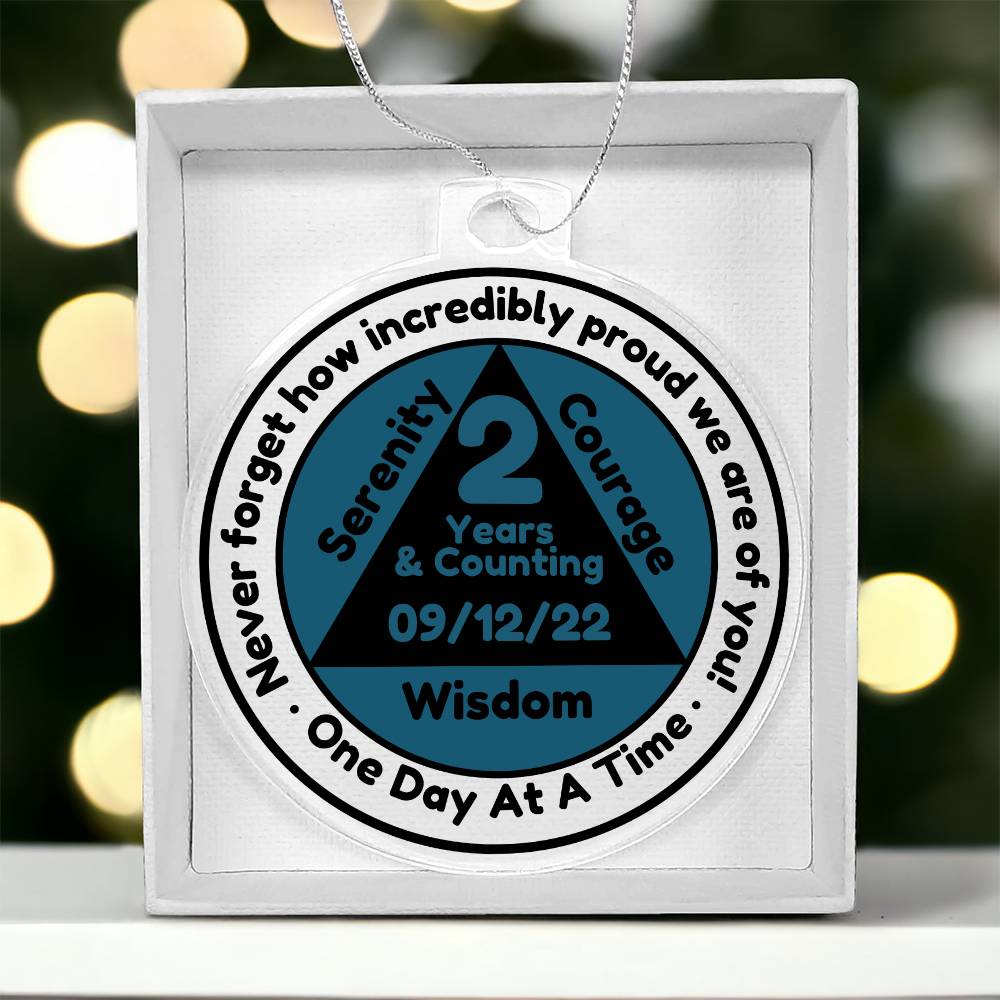 1-65 Years Sobriety Date Ornament - Celebrating Recovery One Day At A Time