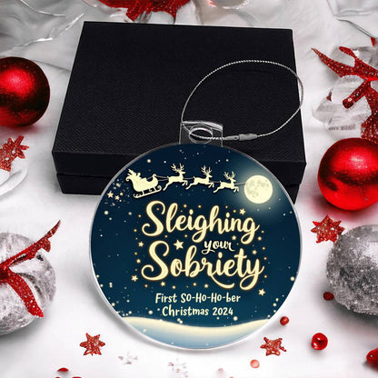 Sleighing Your Sobriety Ornament – First Sober Christmas 2024 | Personalized Sobriety Gift