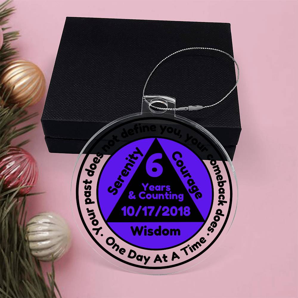 Personalized Sobriety Date Gift Ornament - Serenity, Courage and Wisdom ~ One Day At A Time AA Birthday