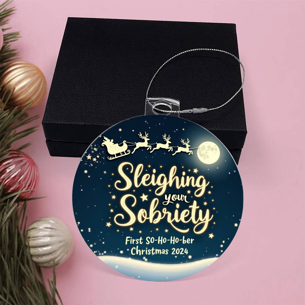 Sleighing Your Sobriety Ornament – First Sober Christmas 2024 | Personalized Sobriety Gift