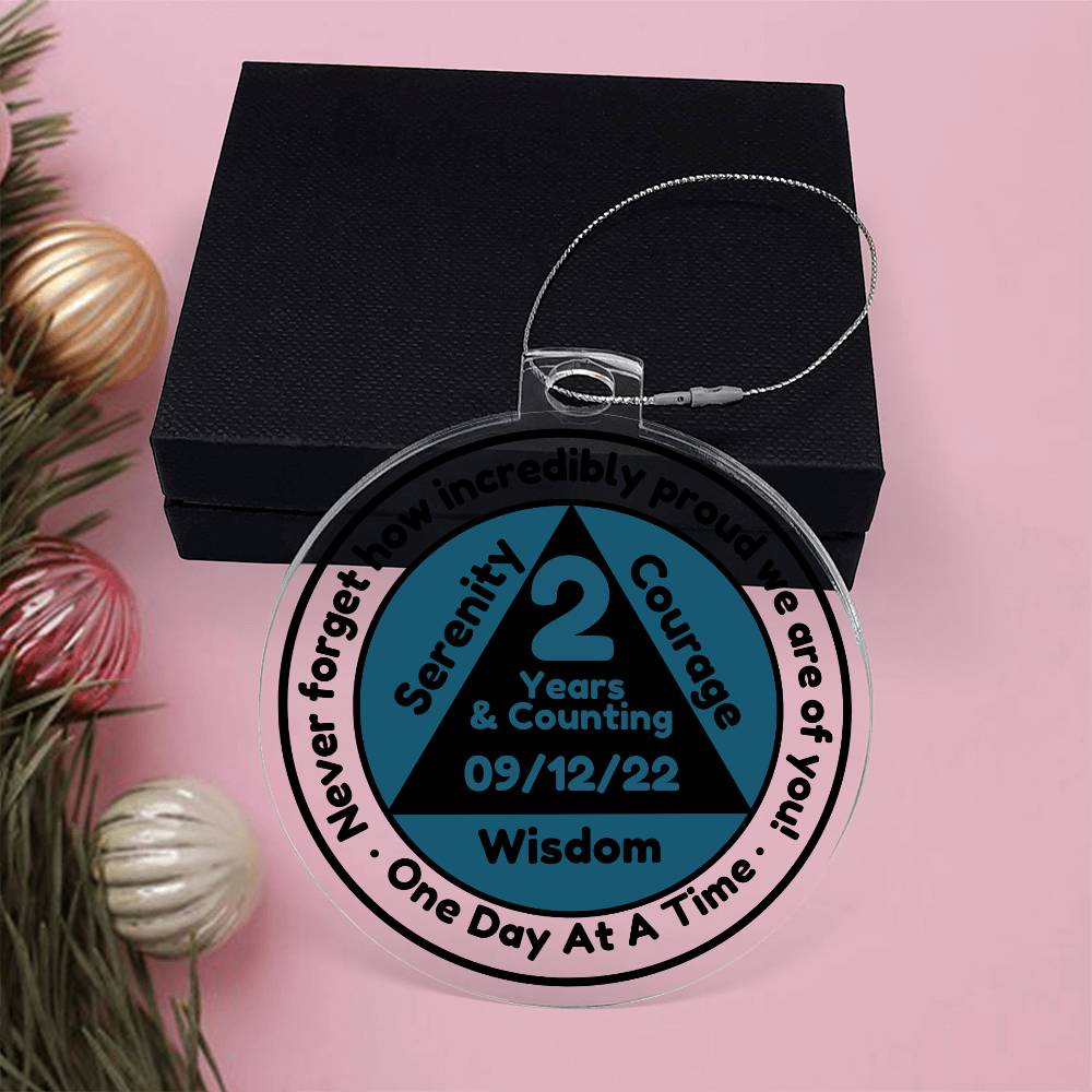 1-65 Years Sobriety Date Ornament - Celebrating Recovery One Day At A Time