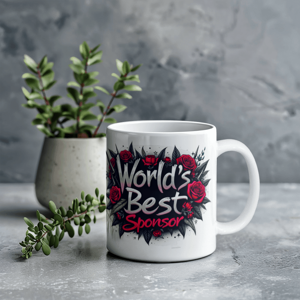 Personalized World's Best Sponsor Mug | Edgy Floral Design | Thank You Gift for Sobriety Sponsor | Custom Ceramic Coffee Cup