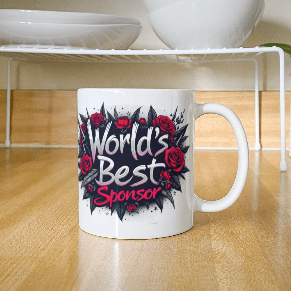 Personalized World's Best Sponsor Mug | Edgy Floral Design | Thank You Gift for Sobriety Sponsor | Custom Ceramic Coffee Cup