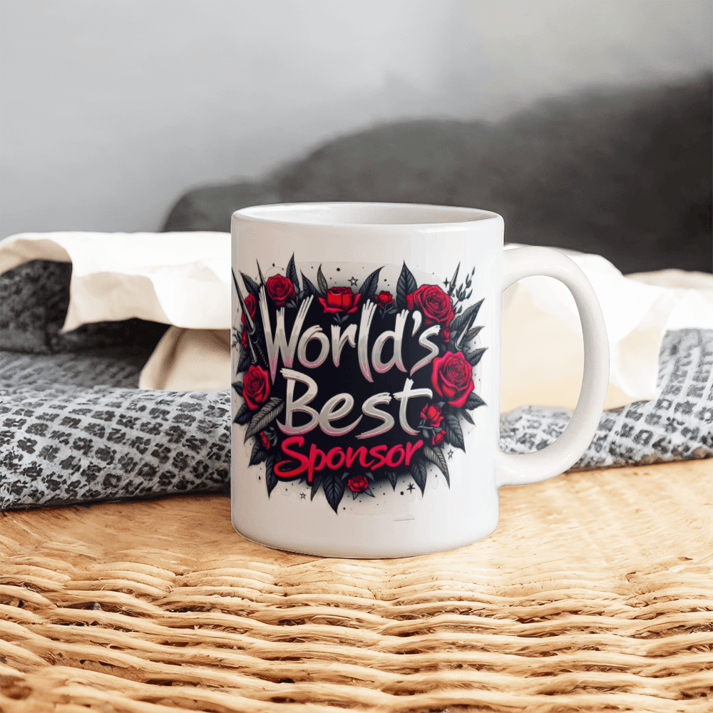 Personalized World's Best Sponsor Mug | Edgy Floral Design | Thank You Gift for Sobriety Sponsor | Custom Ceramic Coffee Cup