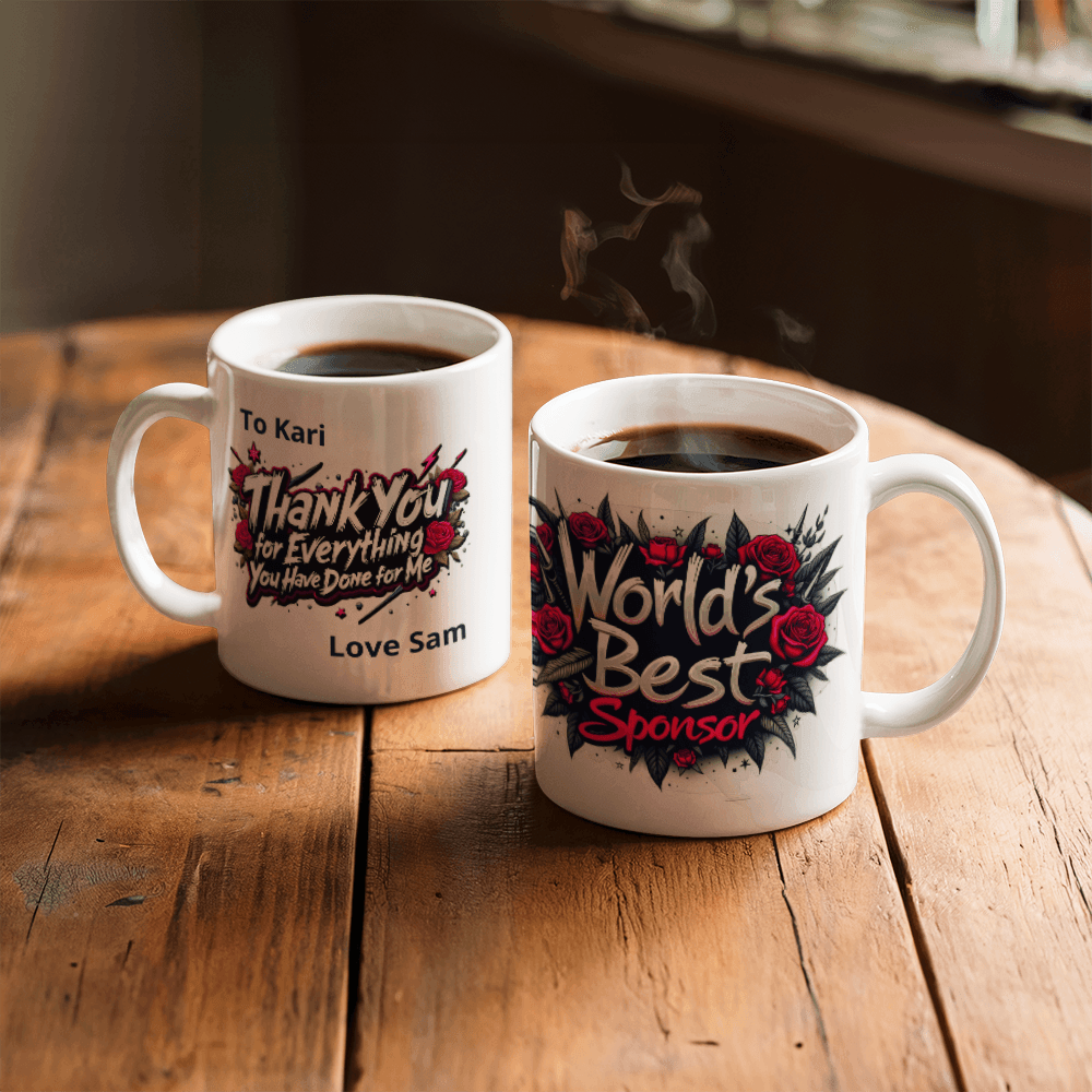 Personalized World's Best Sponsor Mug | Edgy Floral Design | Thank You Gift for Sobriety Sponsor | Custom Ceramic Coffee Cup