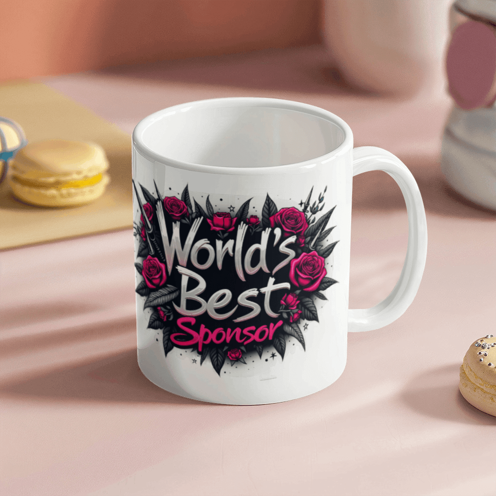 Personalized World's Best Sponsor Mug | Edgy Floral Design | Thank You Gift for Sobriety Sponsor | Custom Ceramic Coffee Cup