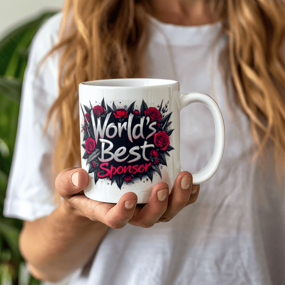 Personalized World's Best Sponsor Mug | Edgy Floral Design | Thank You Gift for Sobriety Sponsor | Custom Ceramic Coffee Cup