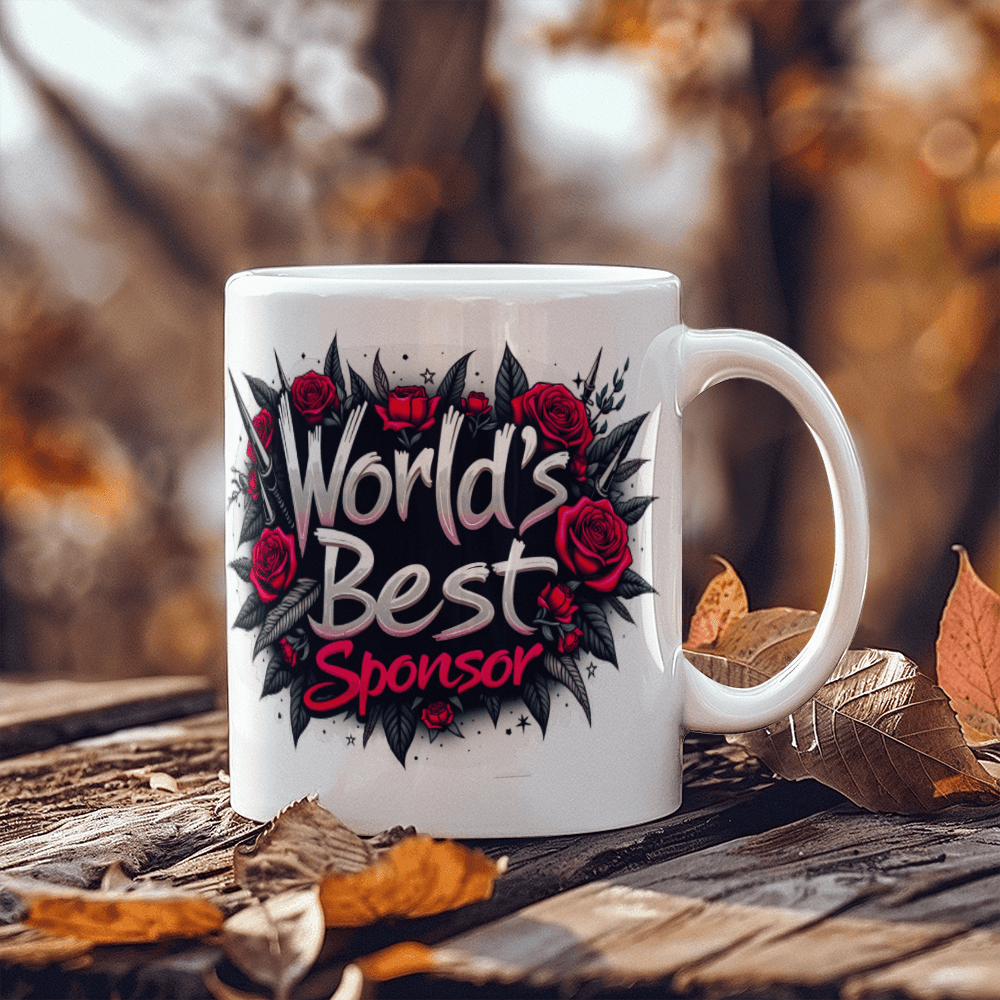 Personalized World's Best Sponsor Mug | Edgy Floral Design | Thank You Gift for Sobriety Sponsor | Custom Ceramic Coffee Cup