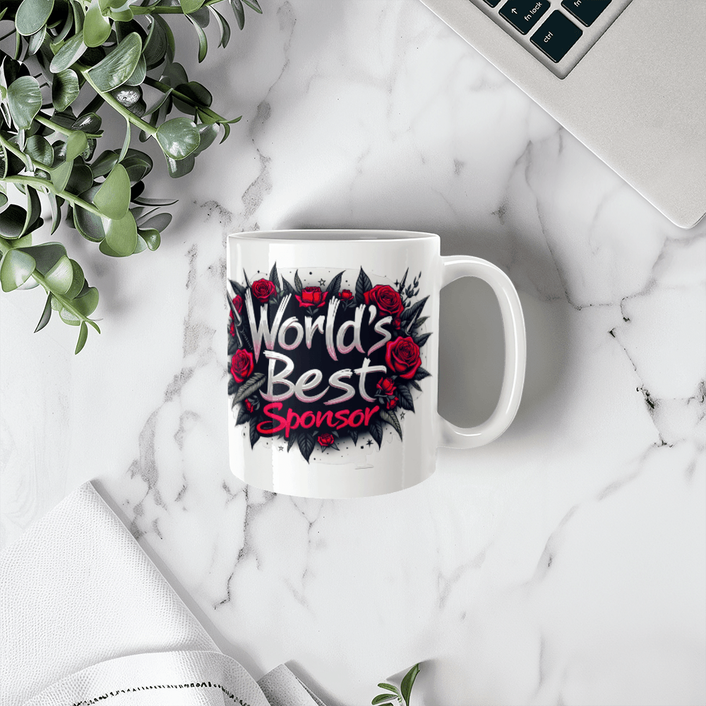 Personalized World's Best Sponsor Mug | Edgy Floral Design | Thank You Gift for Sobriety Sponsor | Custom Ceramic Coffee Cup