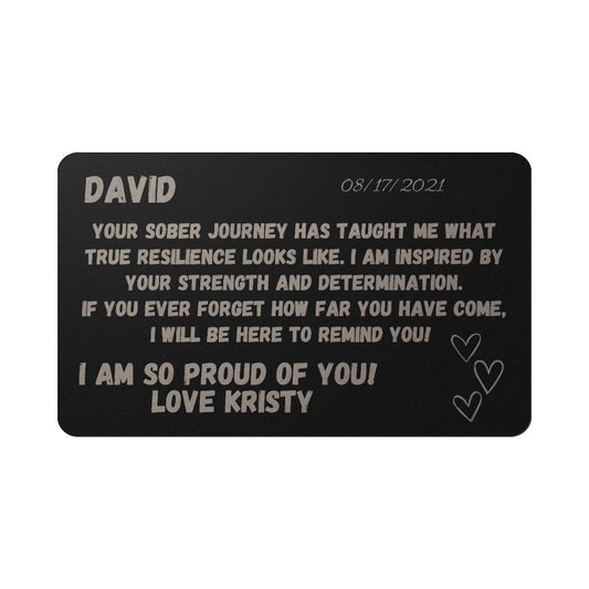 Engraved Metal Wallet Card For Someone In Recovery - Custom sobriety day gift personalized - Unique sober birthday