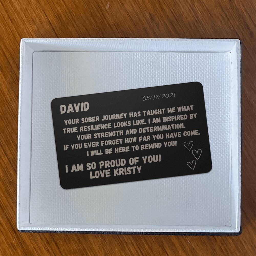 Engraved Metal Wallet Card For Someone In Recovery - Custom sobriety day gift personalized - Unique sober birthday