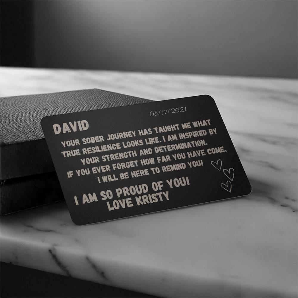 Engraved Metal Wallet Card For Someone In Recovery - Custom sobriety day gift personalized - Unique sober birthday