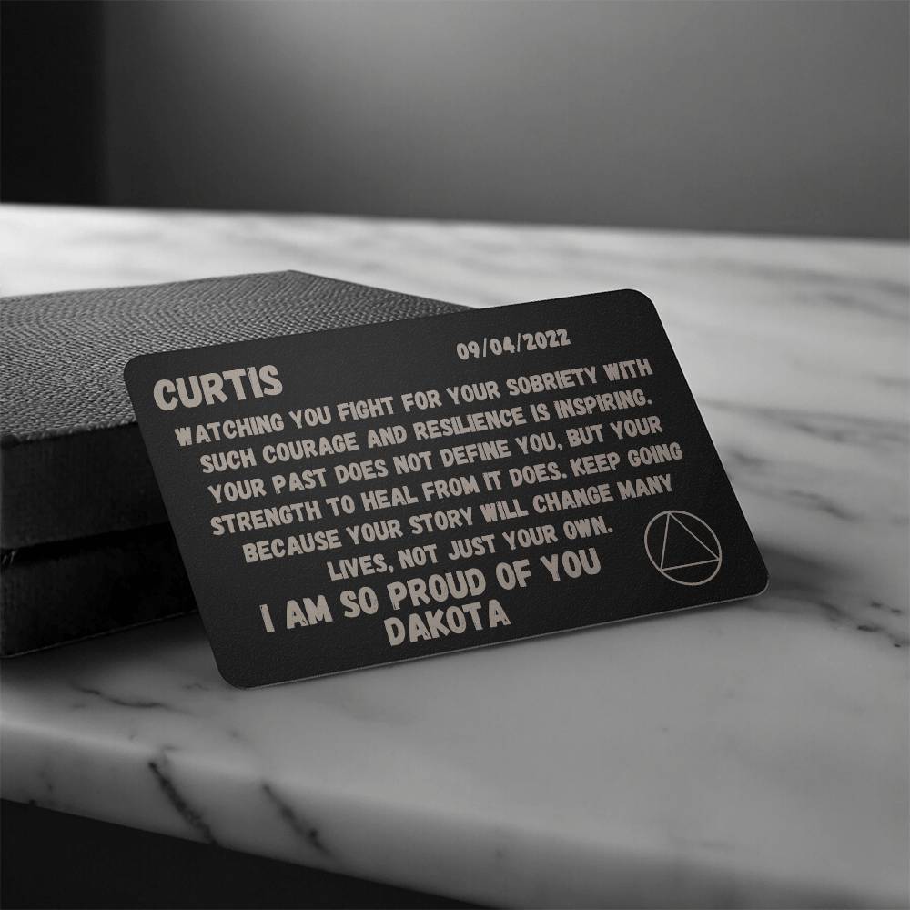 Engraved Metal Wallet Card with custom sobriety date  - Gift for someone in recovery  - Unique sober birthday