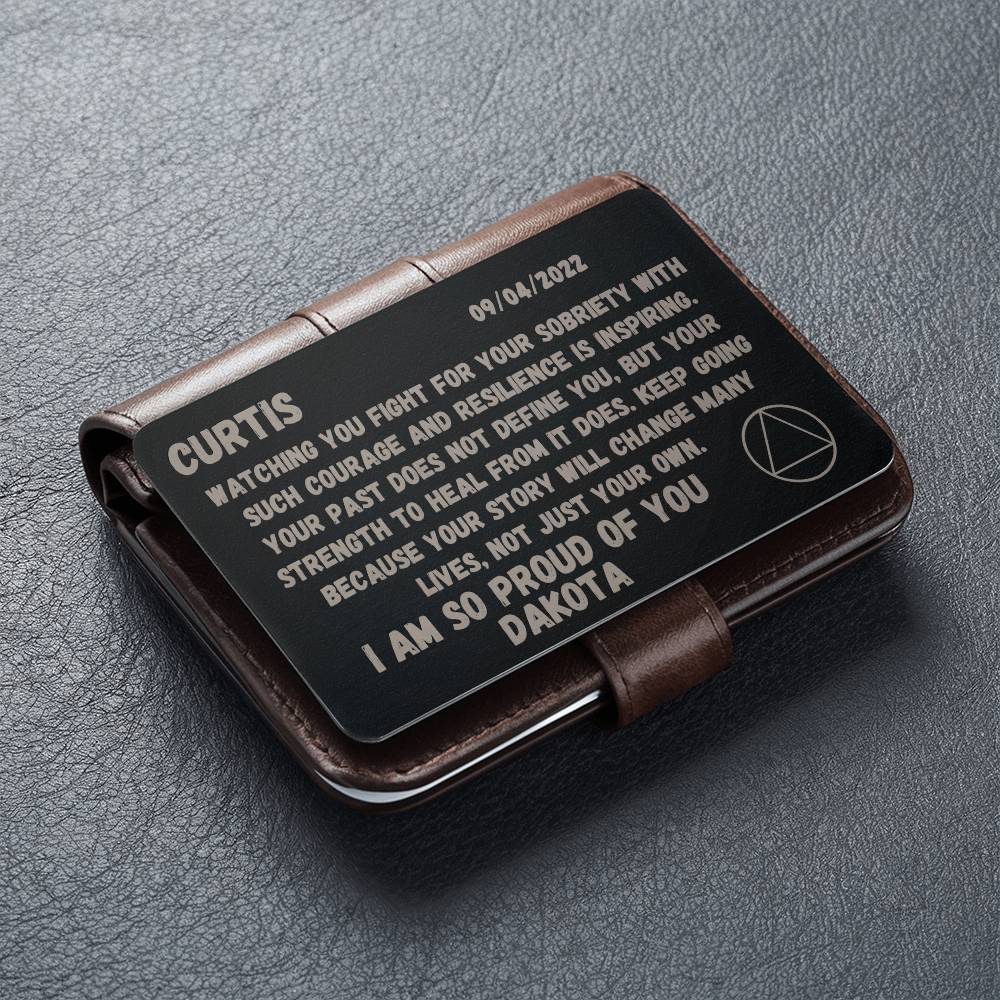 Engraved Metal Wallet Card with custom sobriety date  - Gift for someone in recovery  - Unique sober birthday