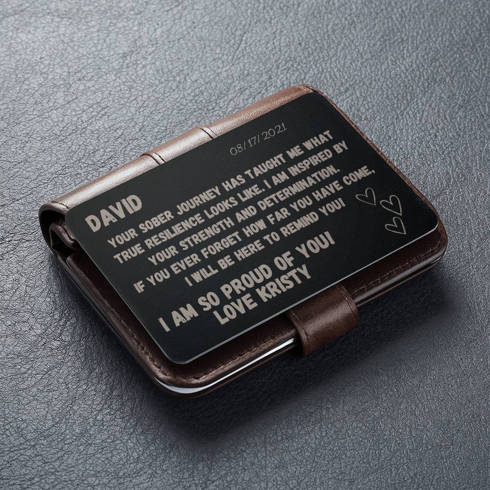 Engraved Metal Wallet Card For Someone In Recovery - Custom sobriety day gift personalized - Unique sober birthday