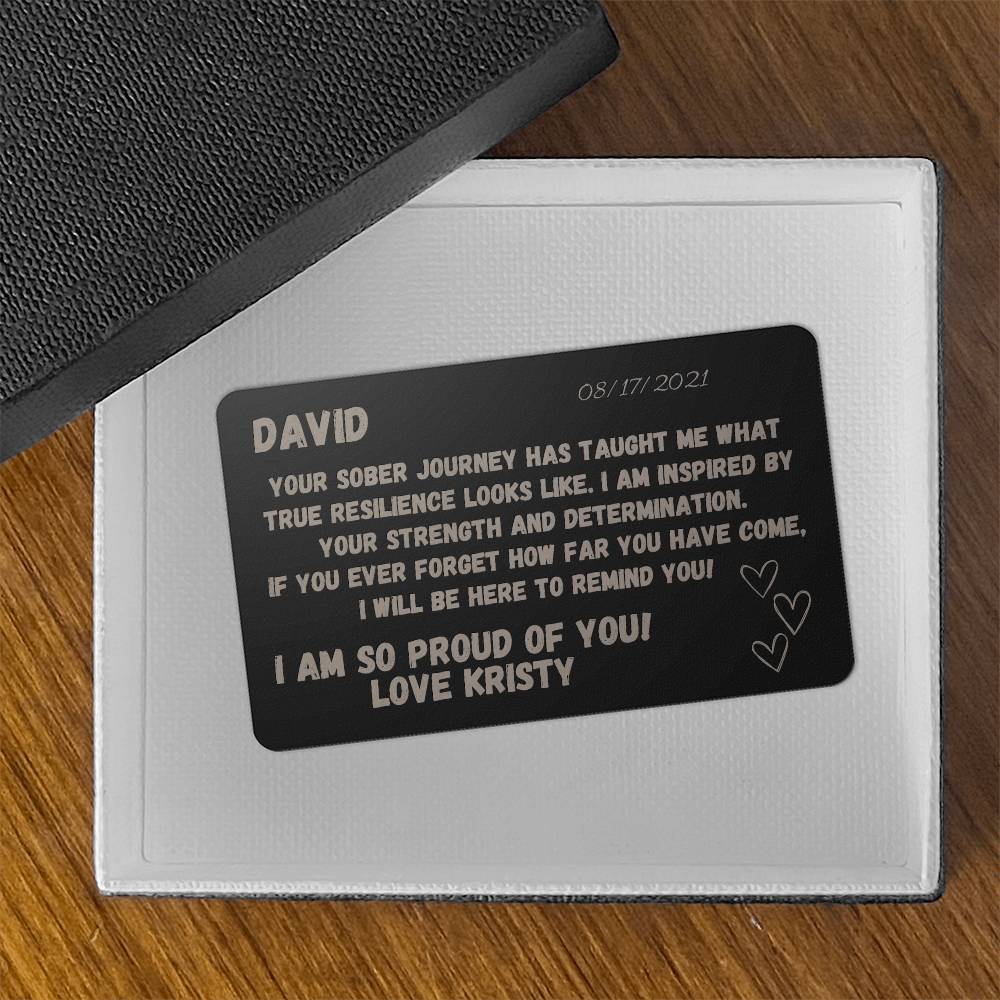 Engraved Metal Wallet Card For Someone In Recovery - Custom sobriety day gift personalized - Unique sober birthday