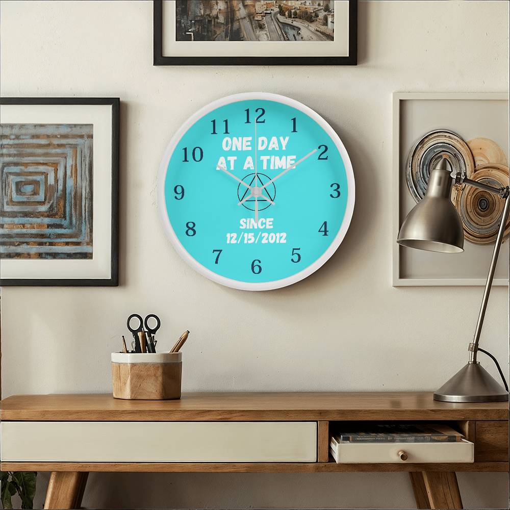 One Day At A Time Wall Clock With Customizable Sobriety Date