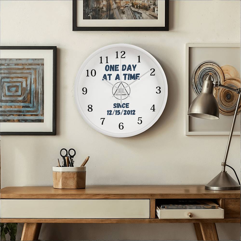 One day at a time wall clock - customize with sobriety date