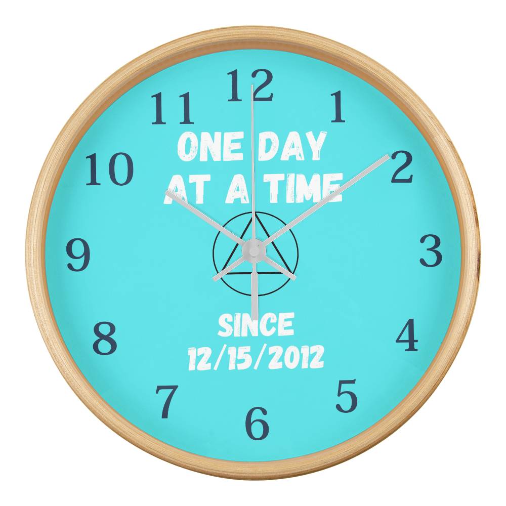 One Day At A Time Wall Clock With Customizable Sobriety Date