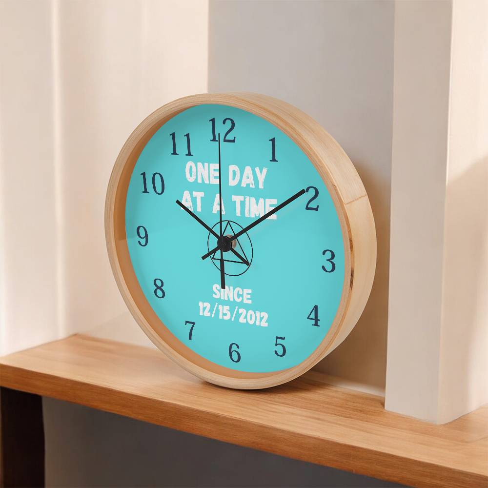 One Day At A Time Wall Clock With Customizable Sobriety Date