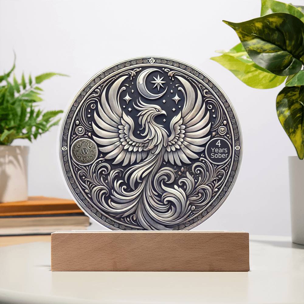 1-50 Years Sober LED Phoenix Rising Sobriety Plaque – Celebrate Strength and Renewal | Customizable Milestone Gift