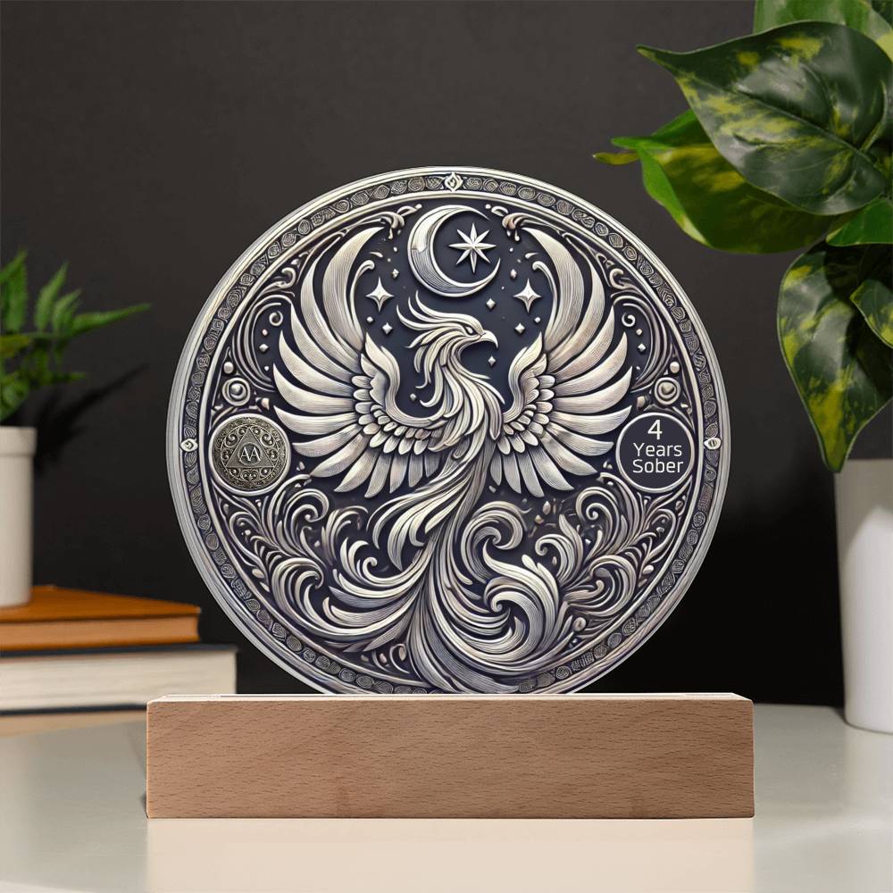 1-50 Years Sober LED Phoenix Rising Sobriety Plaque – Celebrate Strength and Renewal | Customizable Milestone Gift