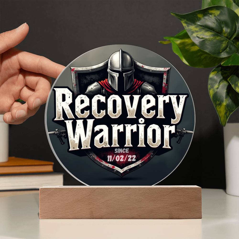 Recovery Warrior LED Circle Plaque – Customizable Sobriety Date | Illuminate Your Journey