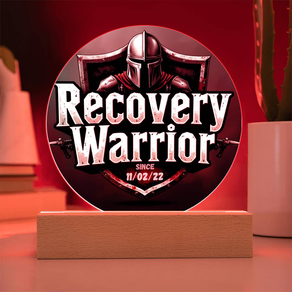 Recovery Warrior LED Circle Plaque – Customizable Sobriety Date | Illuminate Your Journey