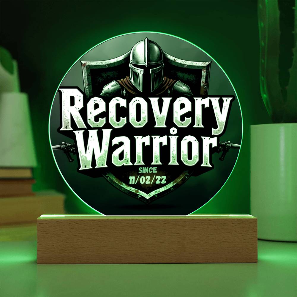 Recovery Warrior LED Circle Plaque – Customizable Sobriety Date | Illuminate Your Journey