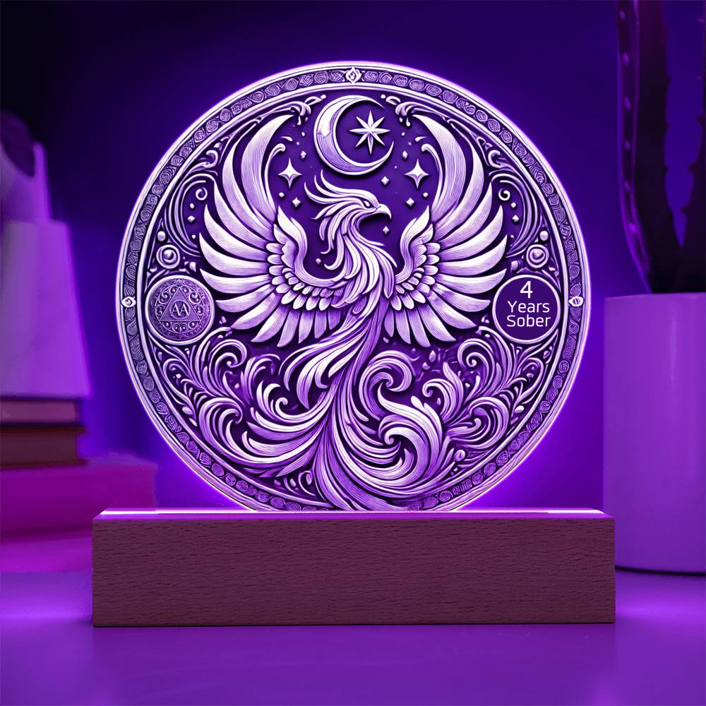 1-50 Years Sober LED Phoenix Rising Sobriety Plaque – Celebrate Strength and Renewal | Customizable Milestone Gift