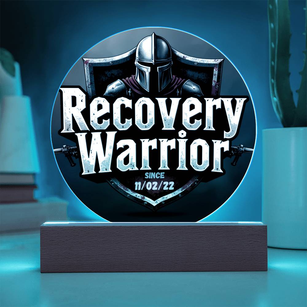 Recovery Warrior LED Circle Plaque – Customizable Sobriety Date | Illuminate Your Journey