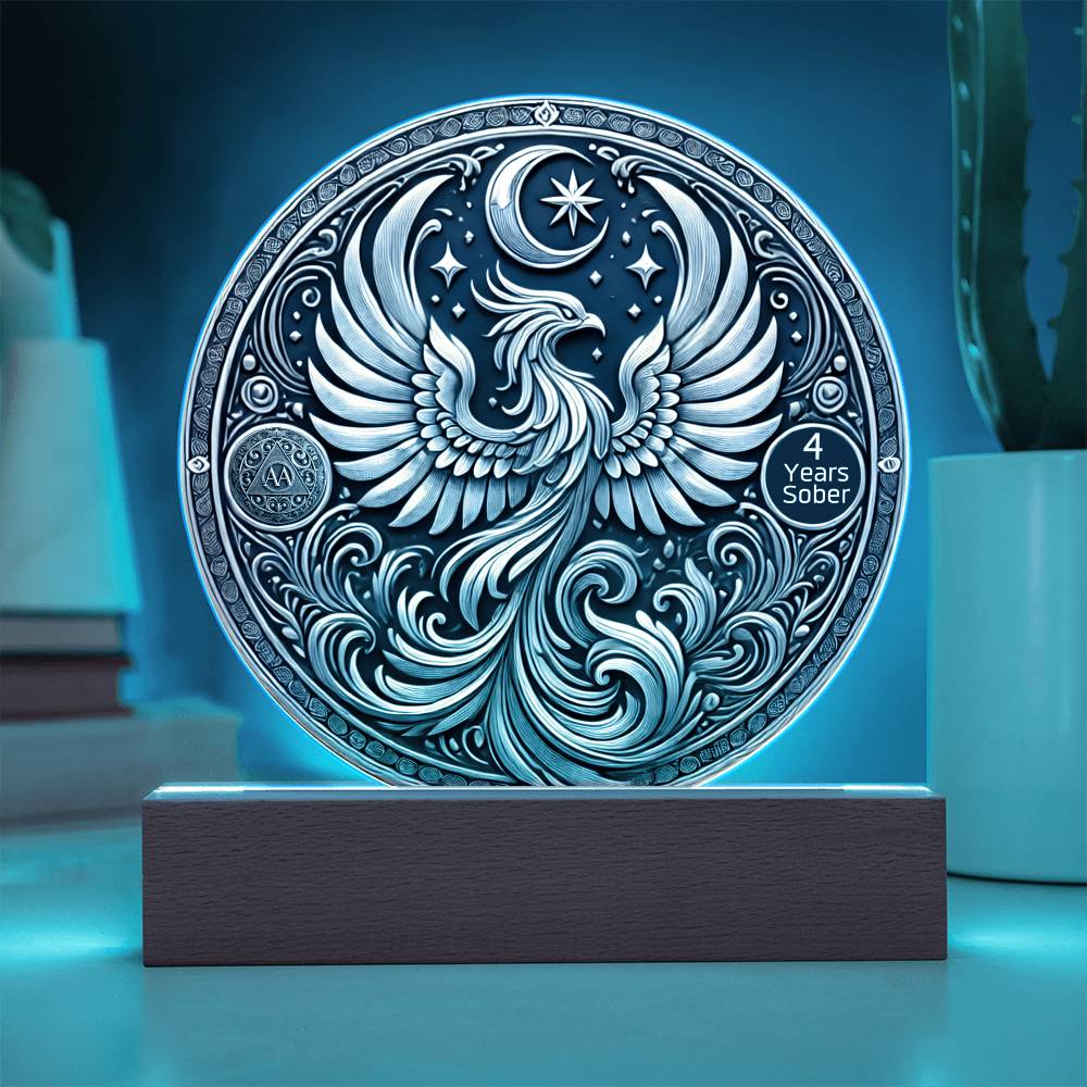 1-50 Years Sober LED Phoenix Rising Sobriety Plaque – Celebrate Strength and Renewal | Customizable Milestone Gift