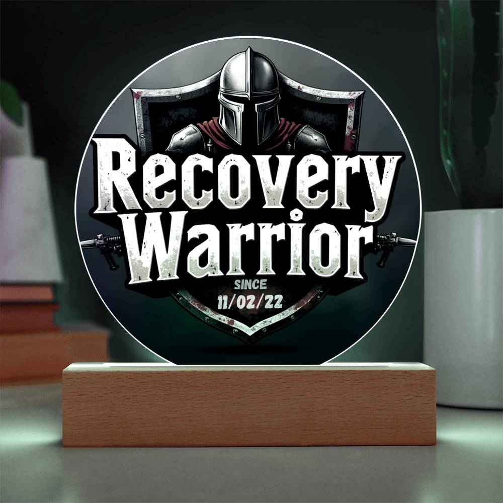 Recovery Warrior LED Circle Plaque – Customizable Sobriety Date | Illuminate Your Journey