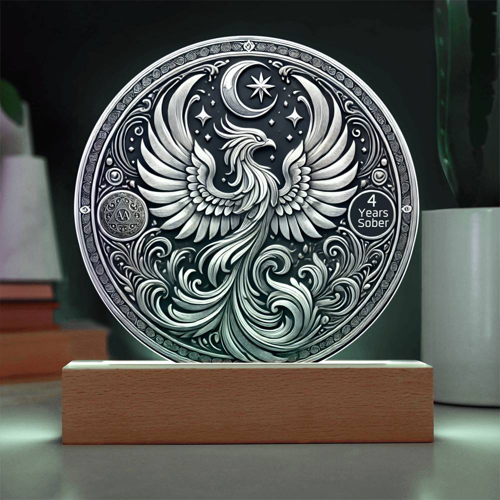 1-50 Years Sober LED Phoenix Rising Sobriety Plaque – Celebrate Strength and Renewal | Customizable Milestone Gift