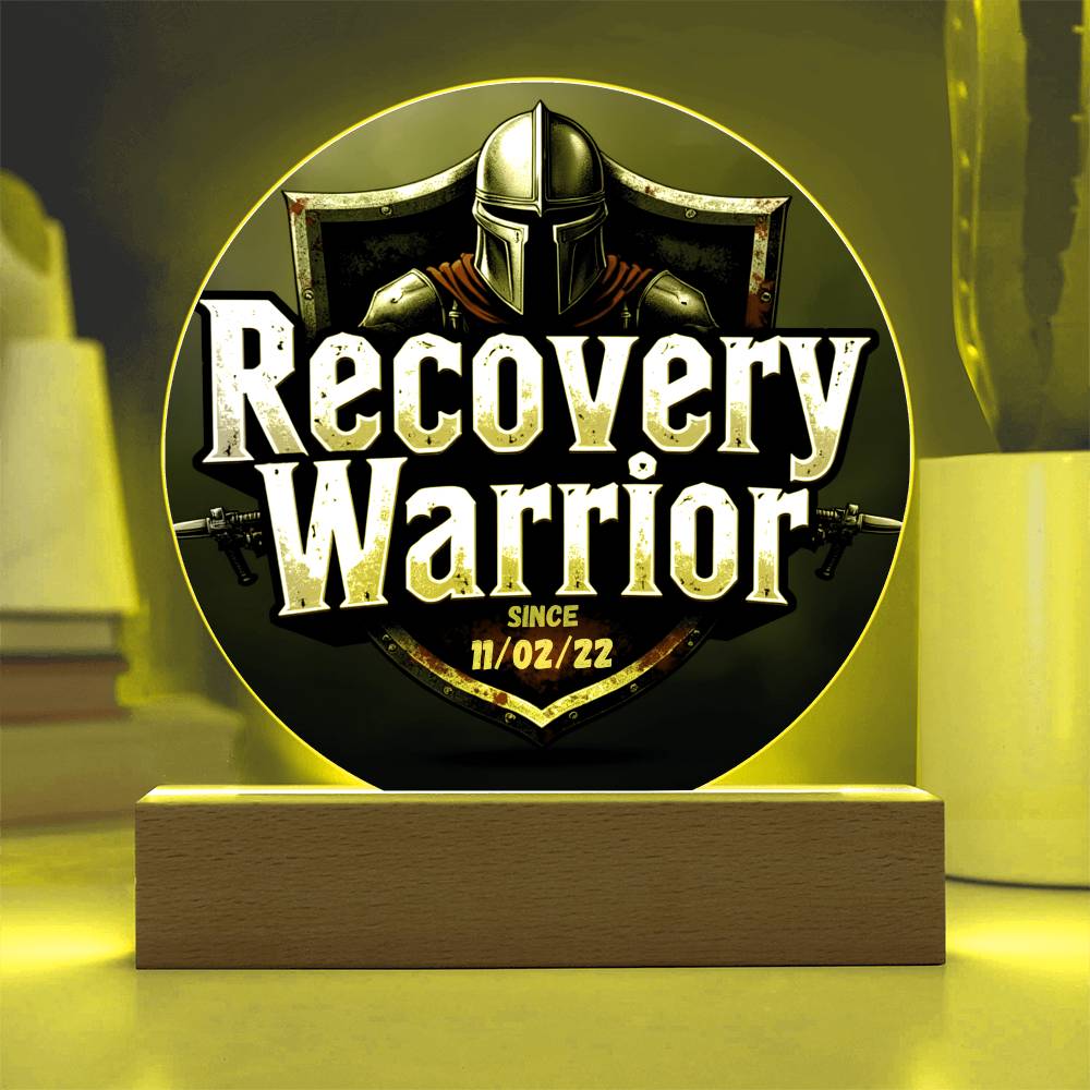 Recovery Warrior LED Circle Plaque – Customizable Sobriety Date | Illuminate Your Journey