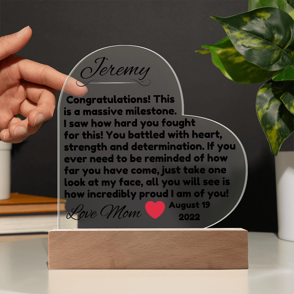 Personalized LED Heart Acrylic Plaque - Sobriety Gift with Custom Name & Date