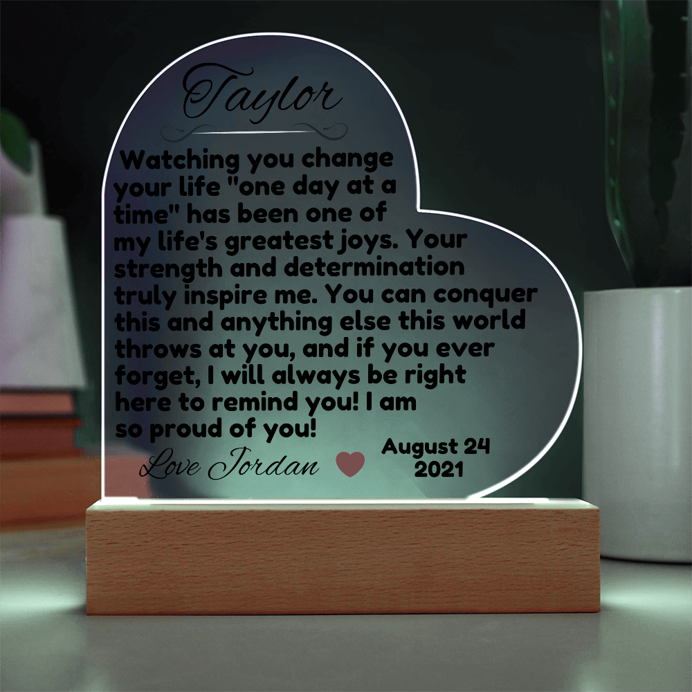 Personalized LED Heart Plaque – Custom Sobriety Milestone Gift