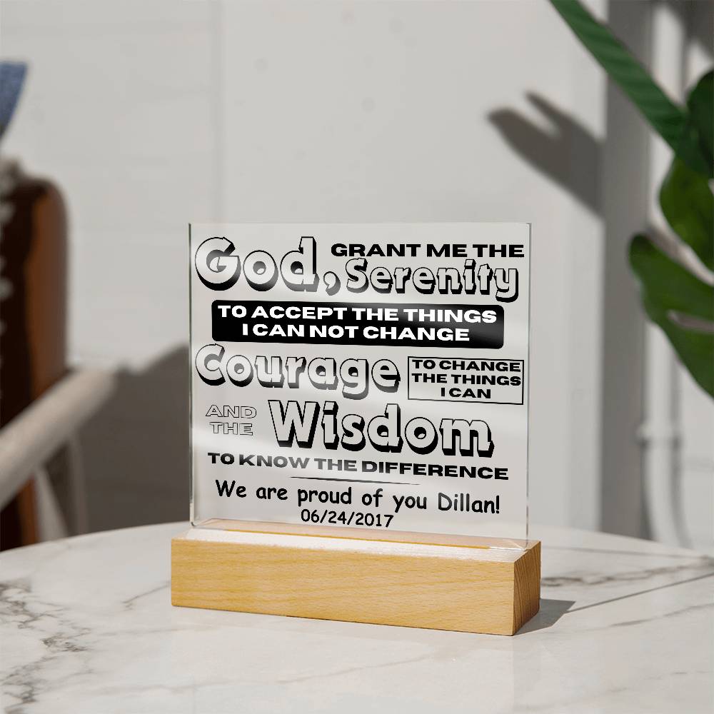 LED Serenity Prayer Plaque - Personalized Sobriety Gift For Friend in Recovery