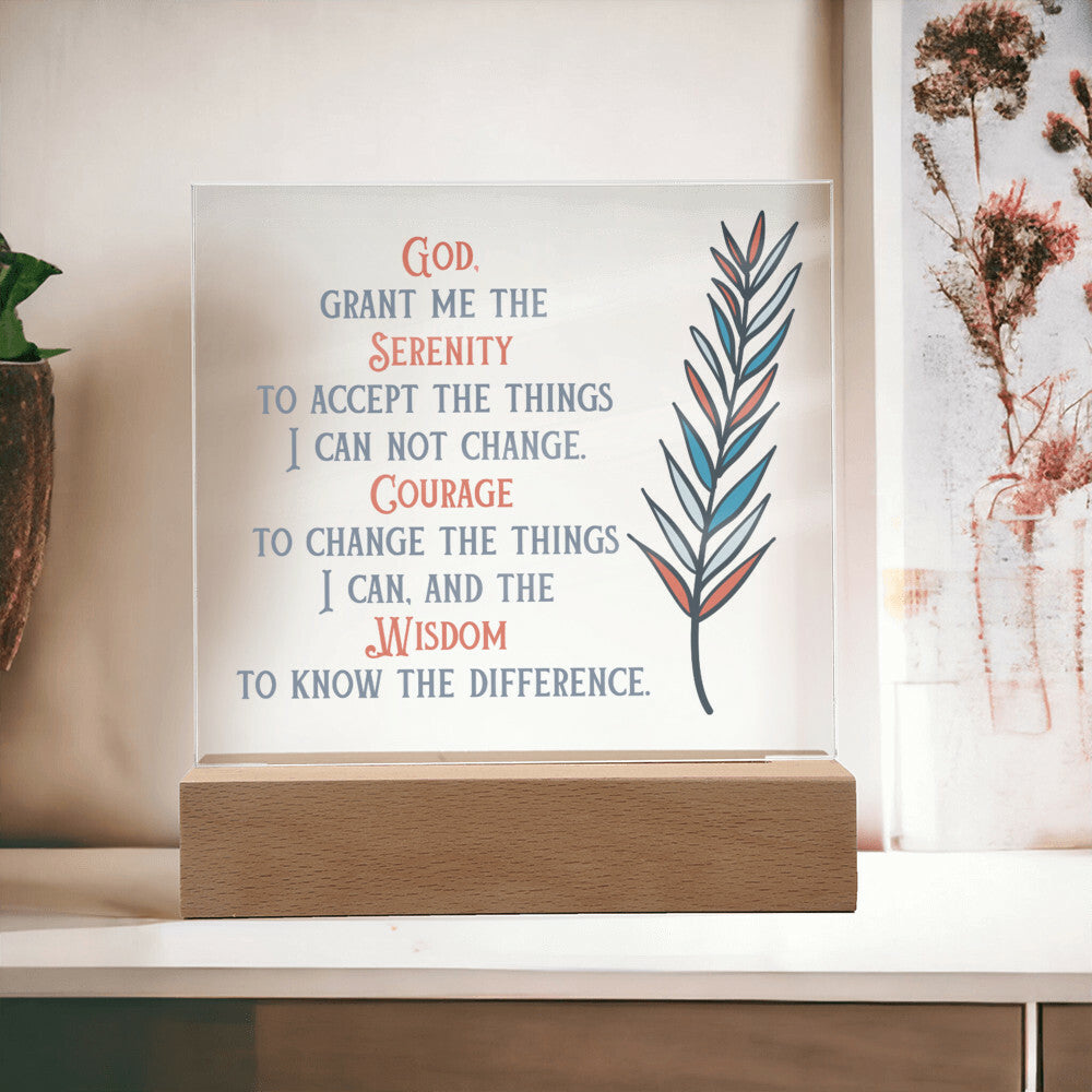 Serenity Prayer Acrylic Plaque | Upgrade to LED Base | Gift for friend in Recovery