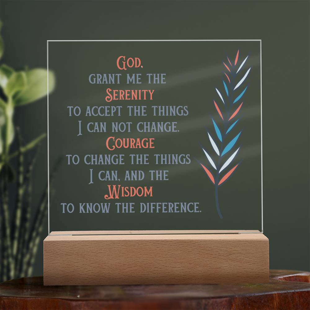 Serenity Prayer Acrylic Plaque | Upgrade to LED Base | Gift for friend in Recovery