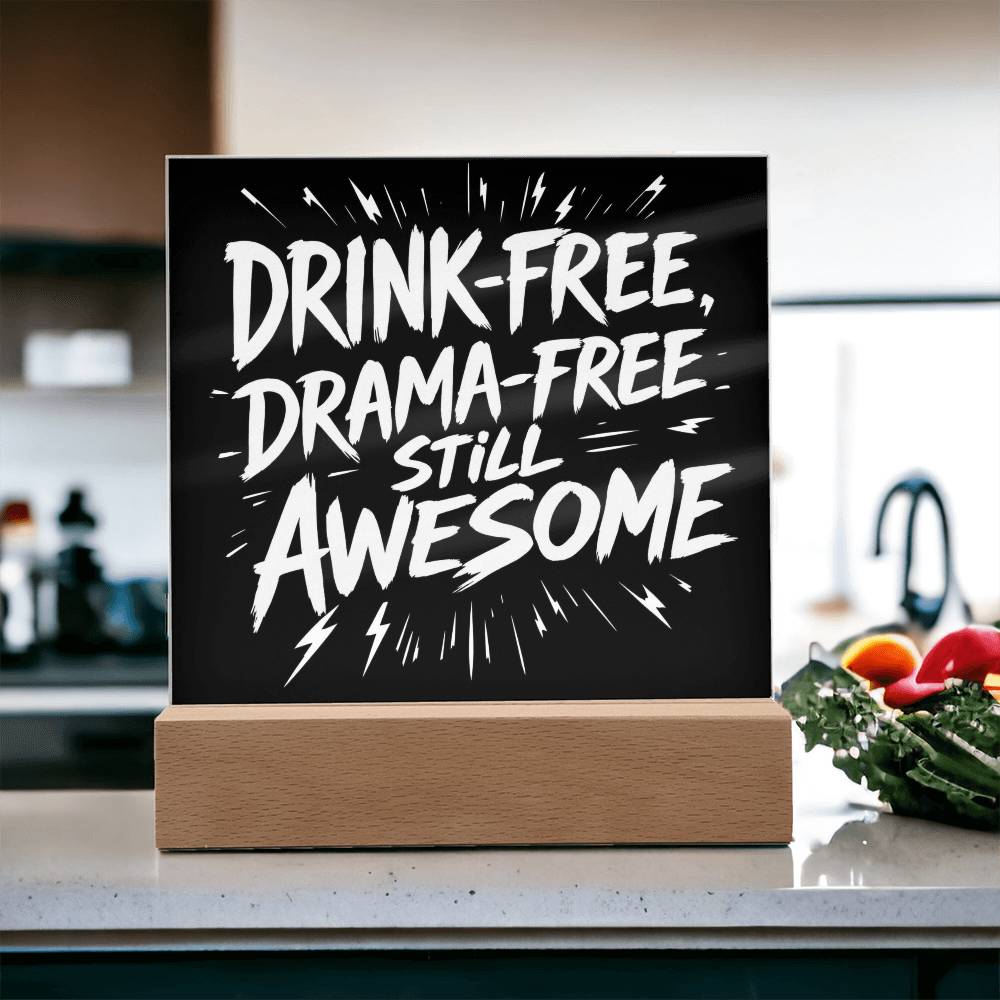 Drink-Free, Drama-Free, Still Awesome  –  LED Plaque