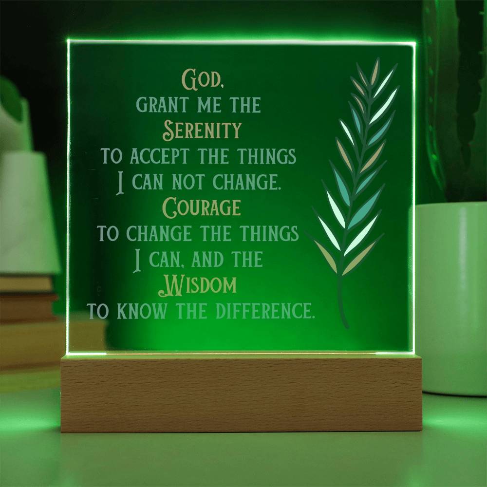 Serenity Prayer Acrylic Plaque | Upgrade to LED Base | Gift for friend in Recovery